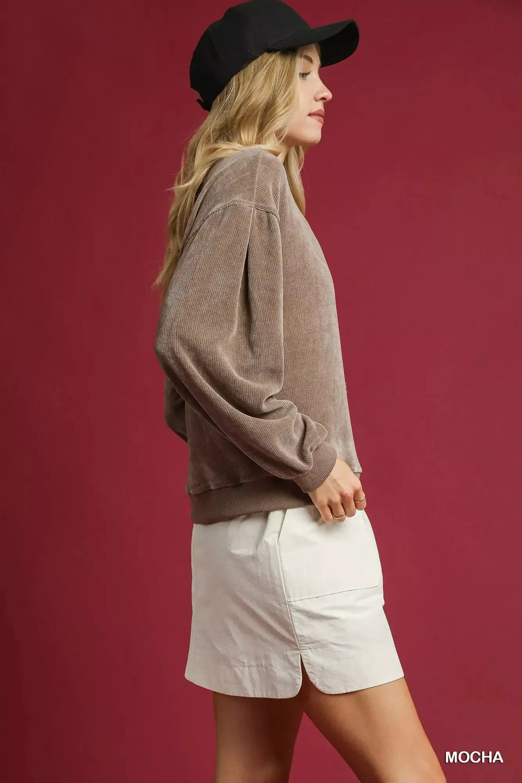 Velour Crewneck Balloon Sleeve Sweatshirt