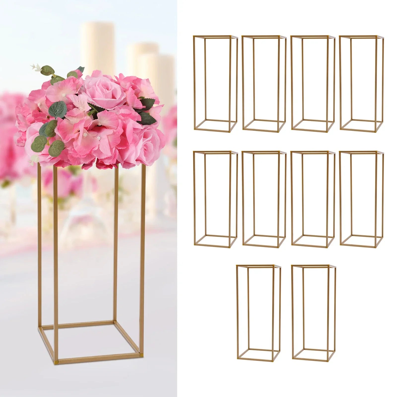 DecorBites™ Elegant 10-Piece Gold Wedding Flower Stand