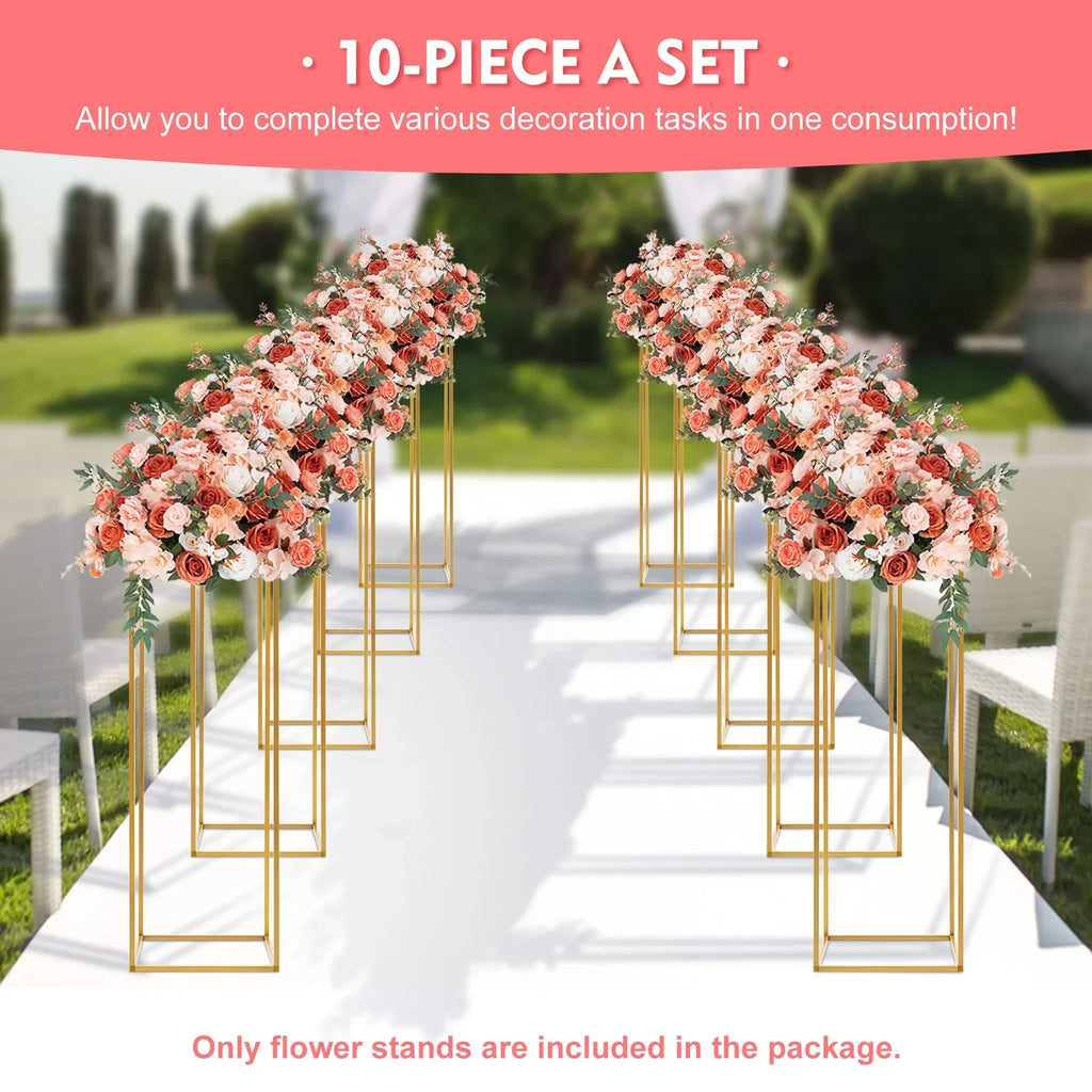 DecorBites™ Elegant 10-Piece Gold Wedding Flower Stand