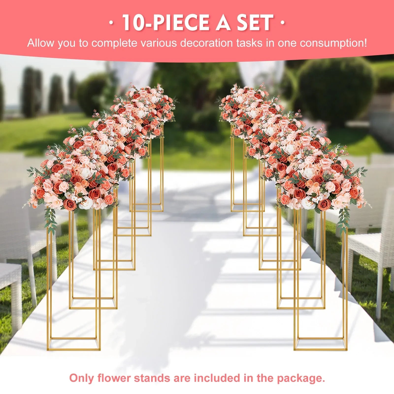 DecorBites™ Elegant 10-Piece Gold Wedding Flower Stand