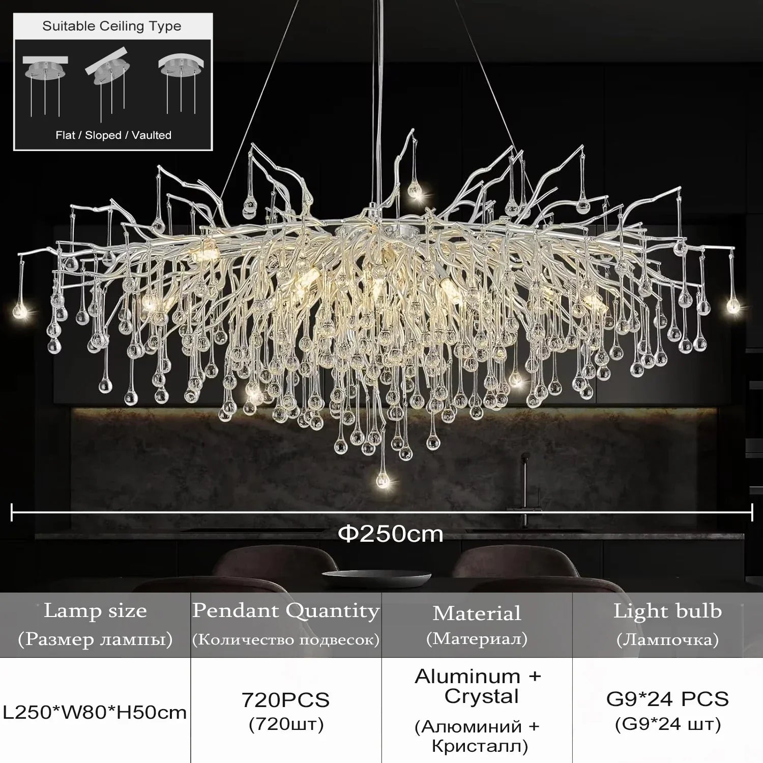 DecorBites™ Elegant Chrome Crystal Chandelier for Living Room