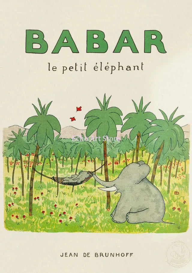 DecorBites™ Elephant Babar Family Cartoon Print for Kids Room