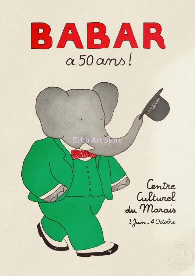 DecorBites™ Elephant Babar Family Yoga Poster for Kids Room
