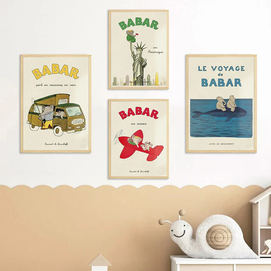 DecorBites™ Elephant Cartoon Family Canvas Wall Art - Kids Room Decor
