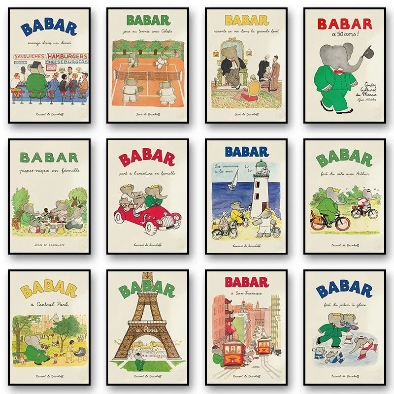 DecorBites™ Elephant Cartoon Family Canvas Wall Art - Kids Room Decor