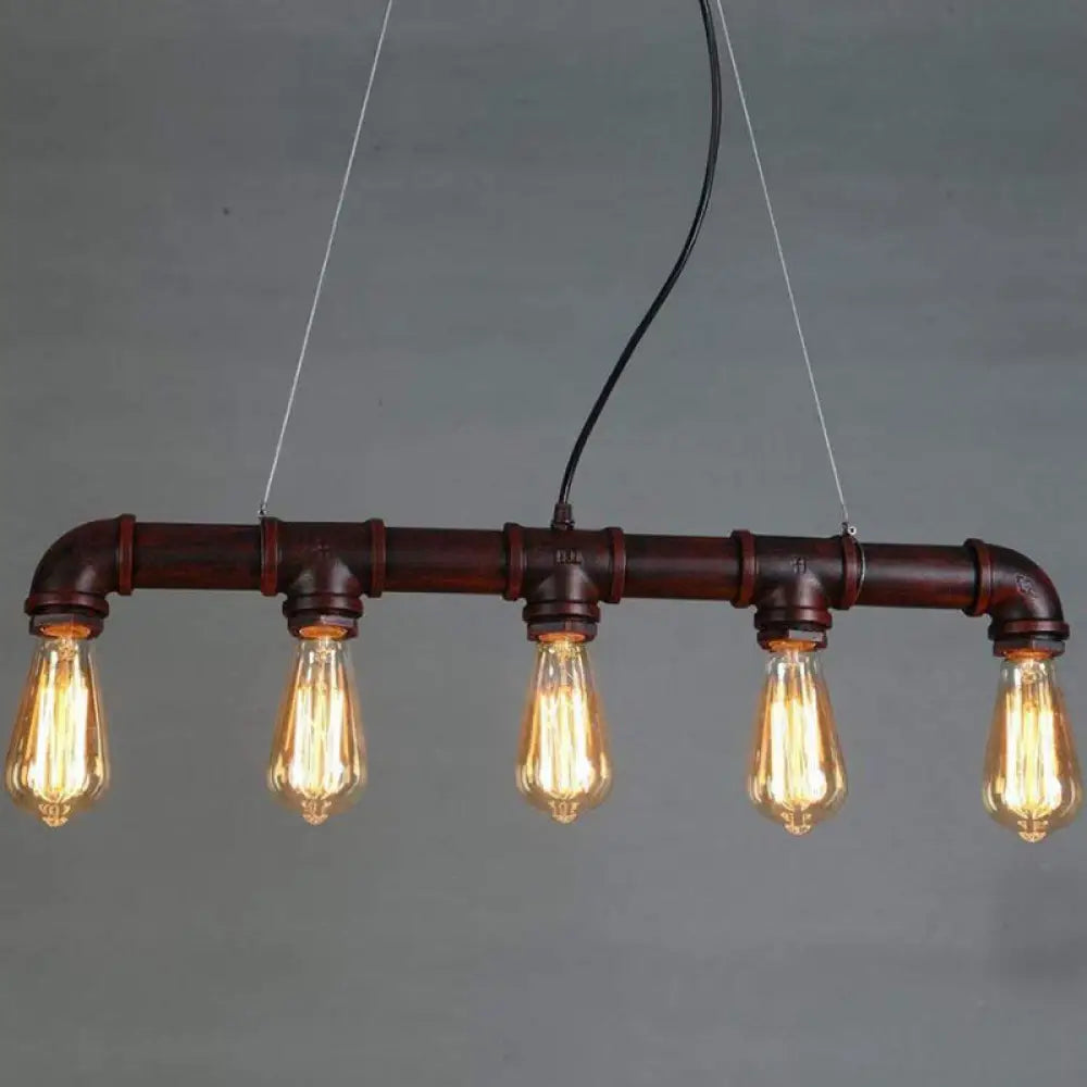 DecorBites™ Elongated Pipe Island Pendant Light - Farmhouse Metallic Fixture with 5 Heads for Dining Room