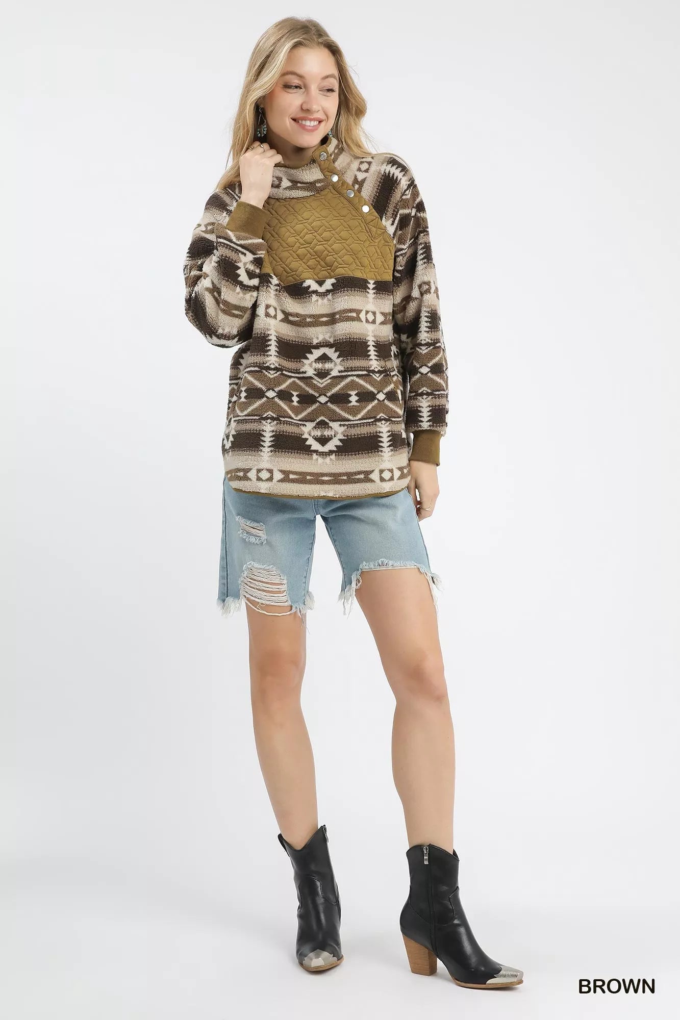 Aztec Print Sherpa Pullover
