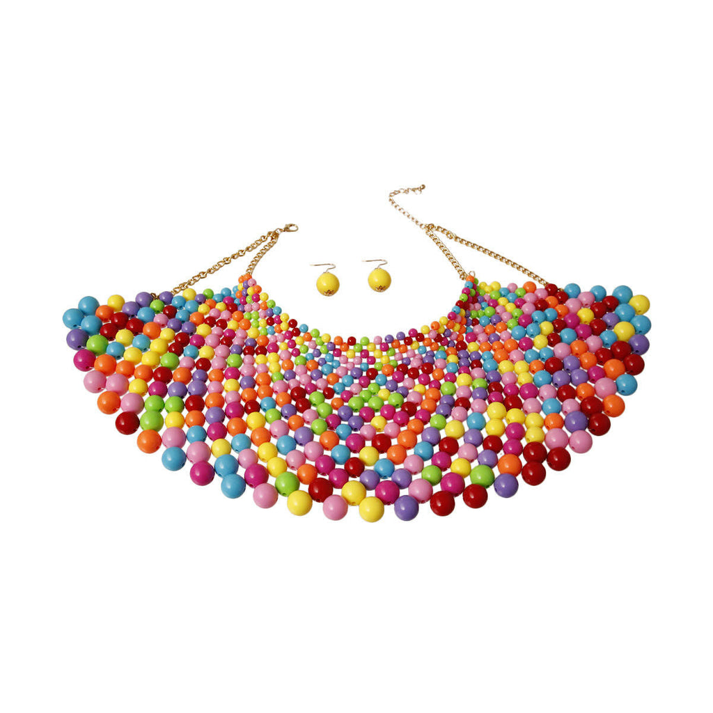 Statement Rainbow Bead Bib Necklace Set – Trendy Fashion Jewelry Accessory