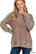 Full Size Acid Washed Double Ribbed Hi-low Sweatshirt Plus Size