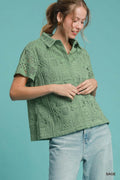 Patch Lace Short Sleeve Button Down Shirt