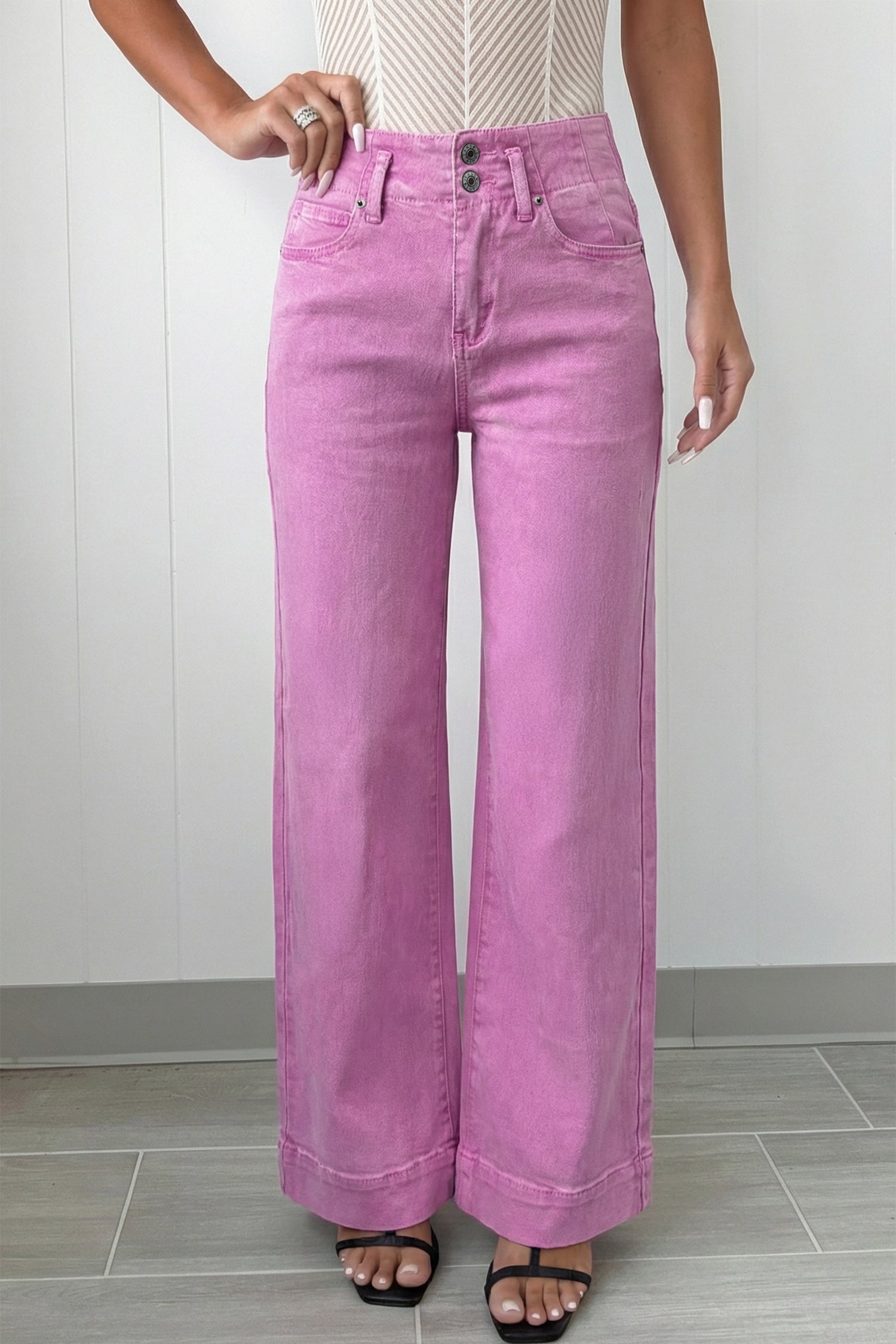 Bonbon 2-Button High Waist Flared Bottom Jeans