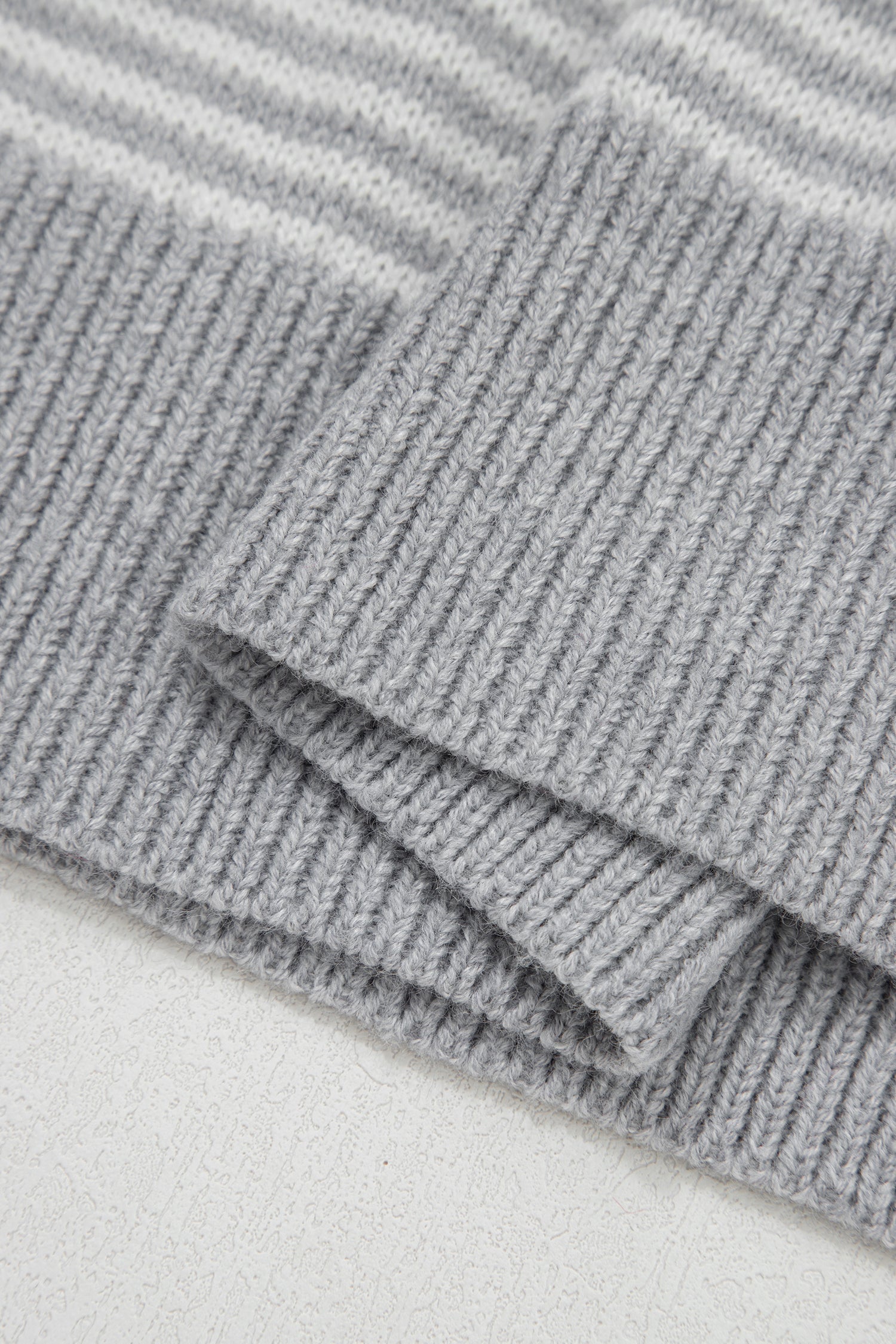 Gray Stripe Contrast Heart Pattern Valentine Knit Sweater