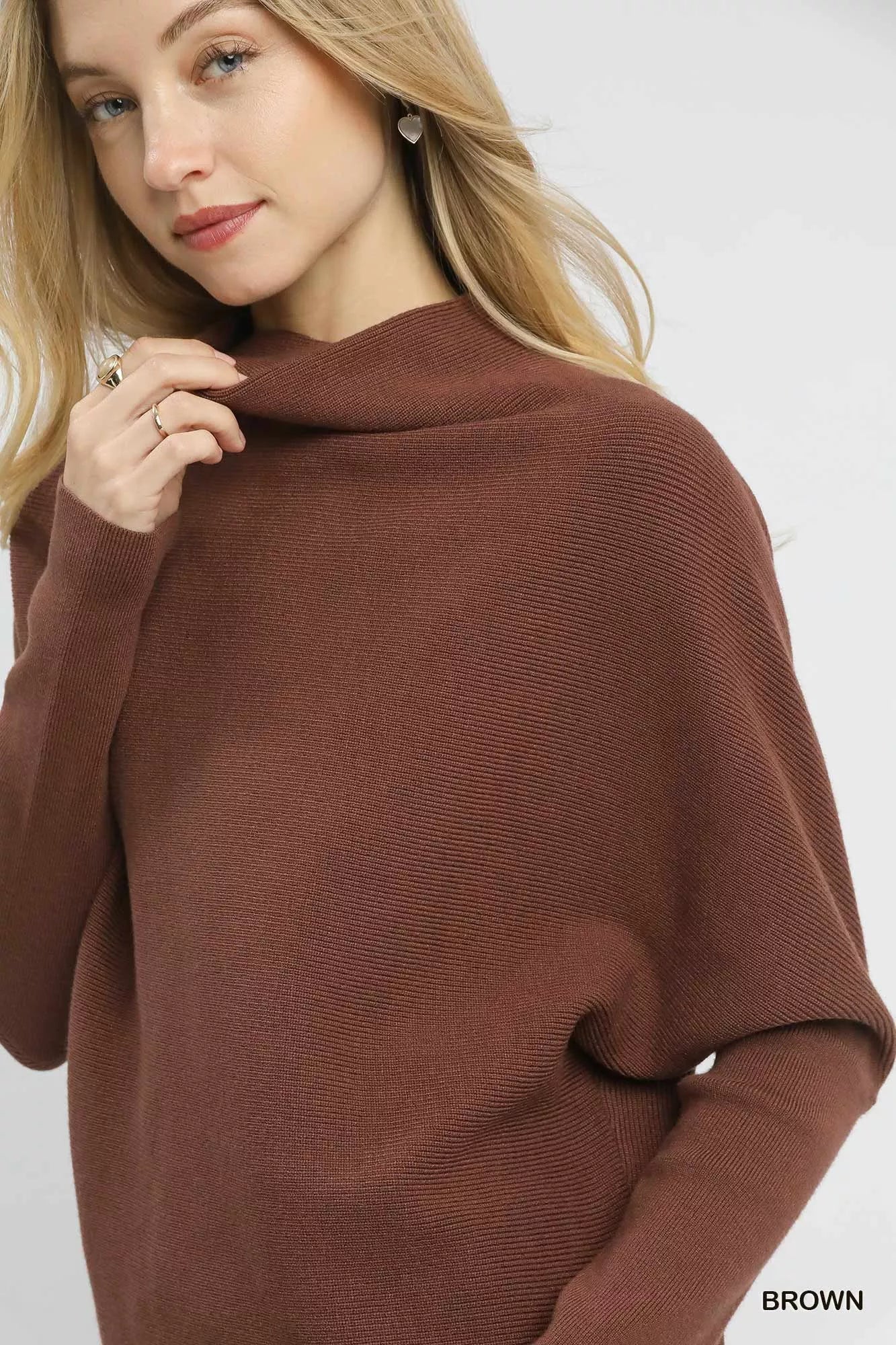 Draped Turtleneck Long Sleeve Knit Top