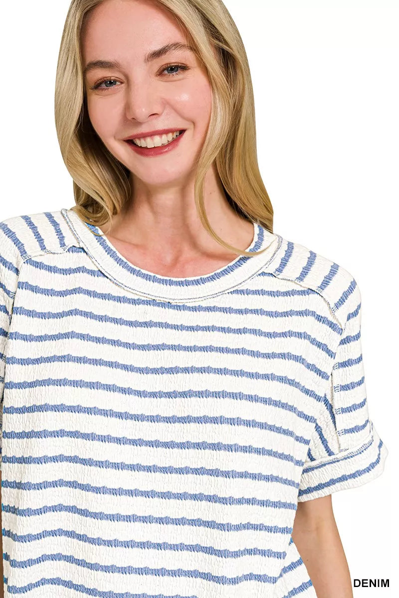 Stripe Jacquard Round-Meck Tee