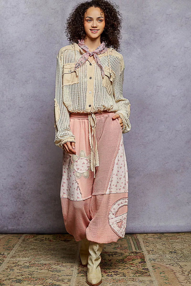 Texture Woven Button Down Hooded Shirt with Drawstring Hem