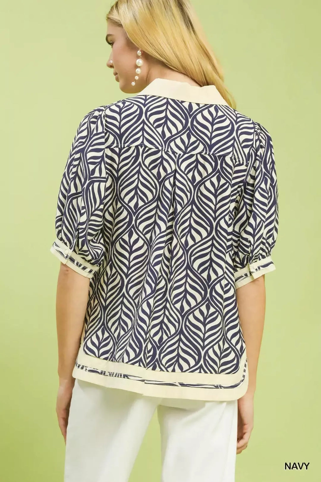 Geometric Leaf Print Popover Top