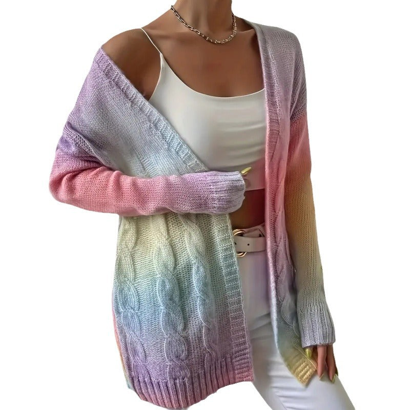 Plus Size Women's Knitted Gradient Trend Fashion Cardigan See size chart under “more details”