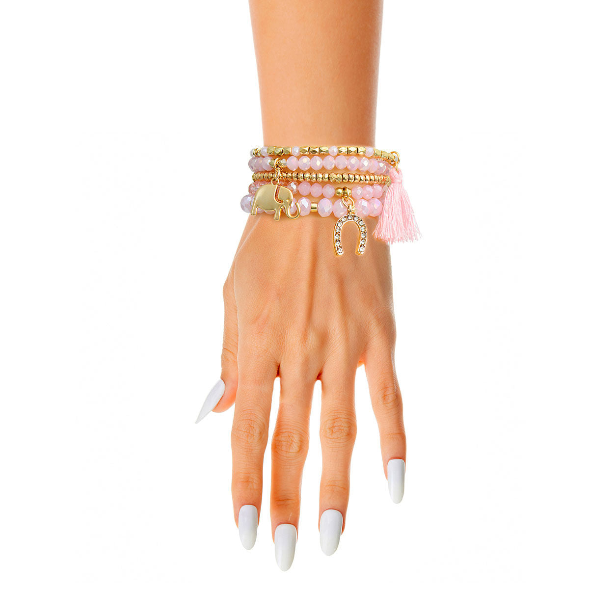 Bracelets Light Pink Elephant Horseshoe Stylish Fashion Jewelry