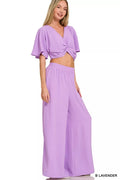 Woven Airflow Twisted Top & Wide Leg Pants Set