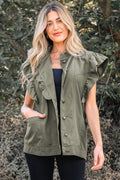 Denim Patchwork Ruffle Sleeve Jacket Vest See size chart under “more details”