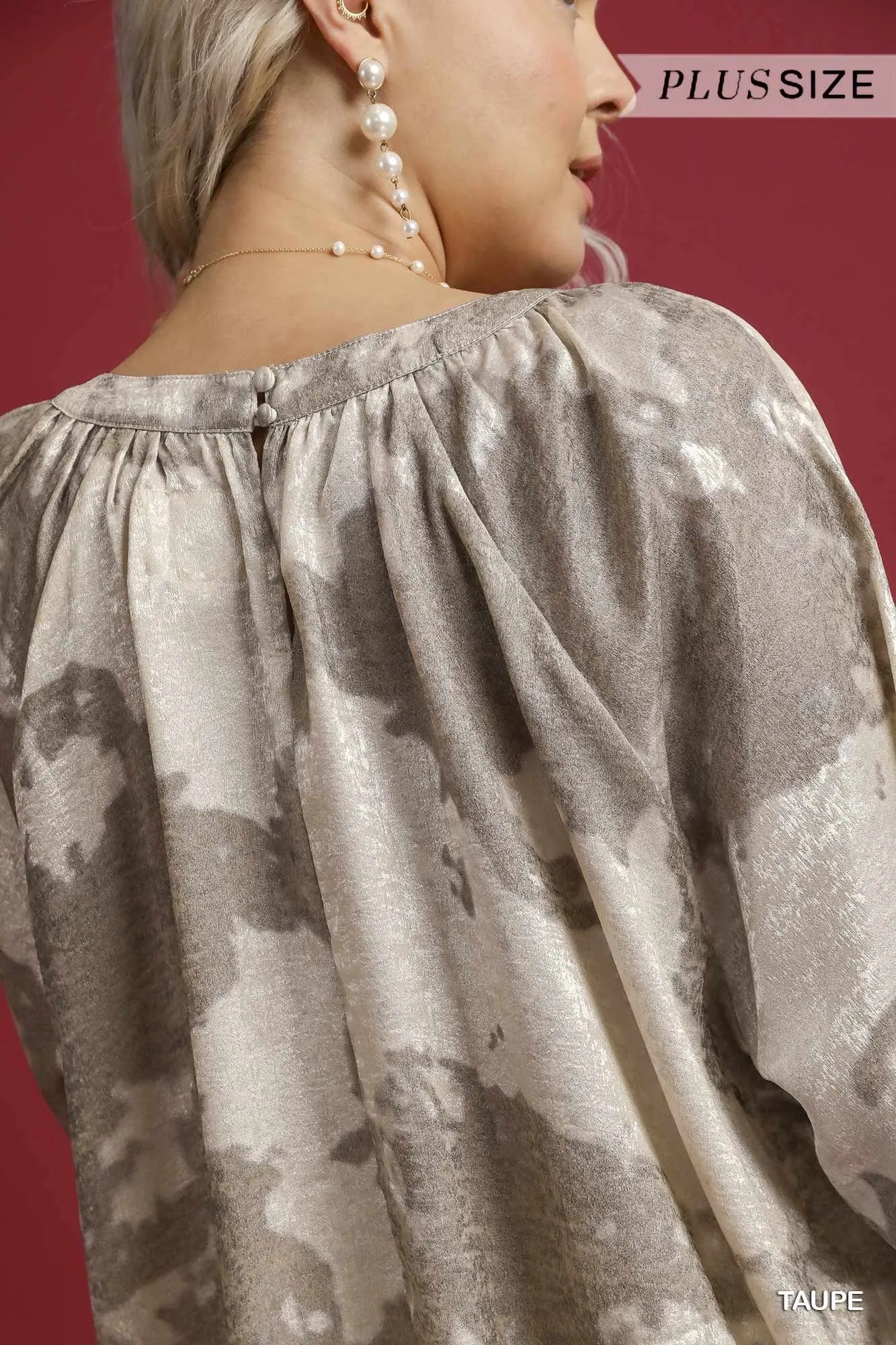 Full Size Metallic Fabric Blouse with Balloon Sleeves Plus Size