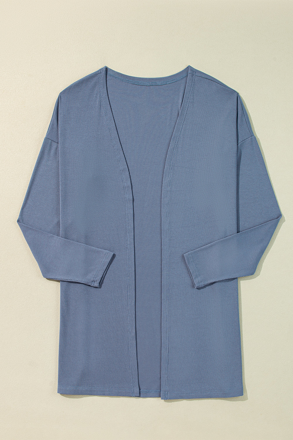 Solid Color Rib Knit Open Front Tunic Cardigan