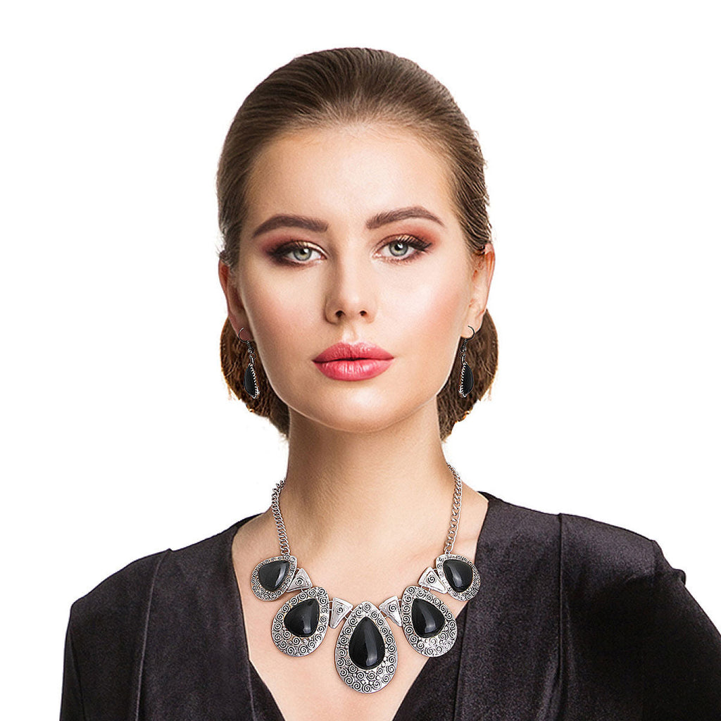 Statement Teardrop Necklace Black Collar Stylish Chic Jewelry