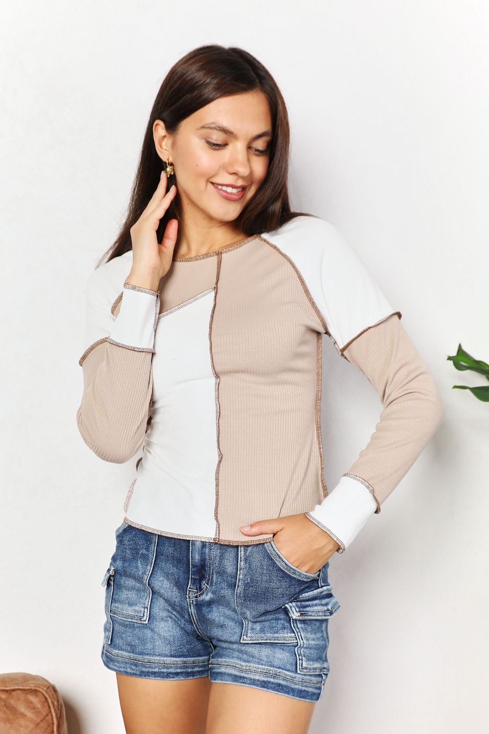 I am a Fashion Junky Color Block Exposed Seam Top