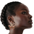 Butterfly Hoop Earrings Red and Green Stylish Statement Jewelry