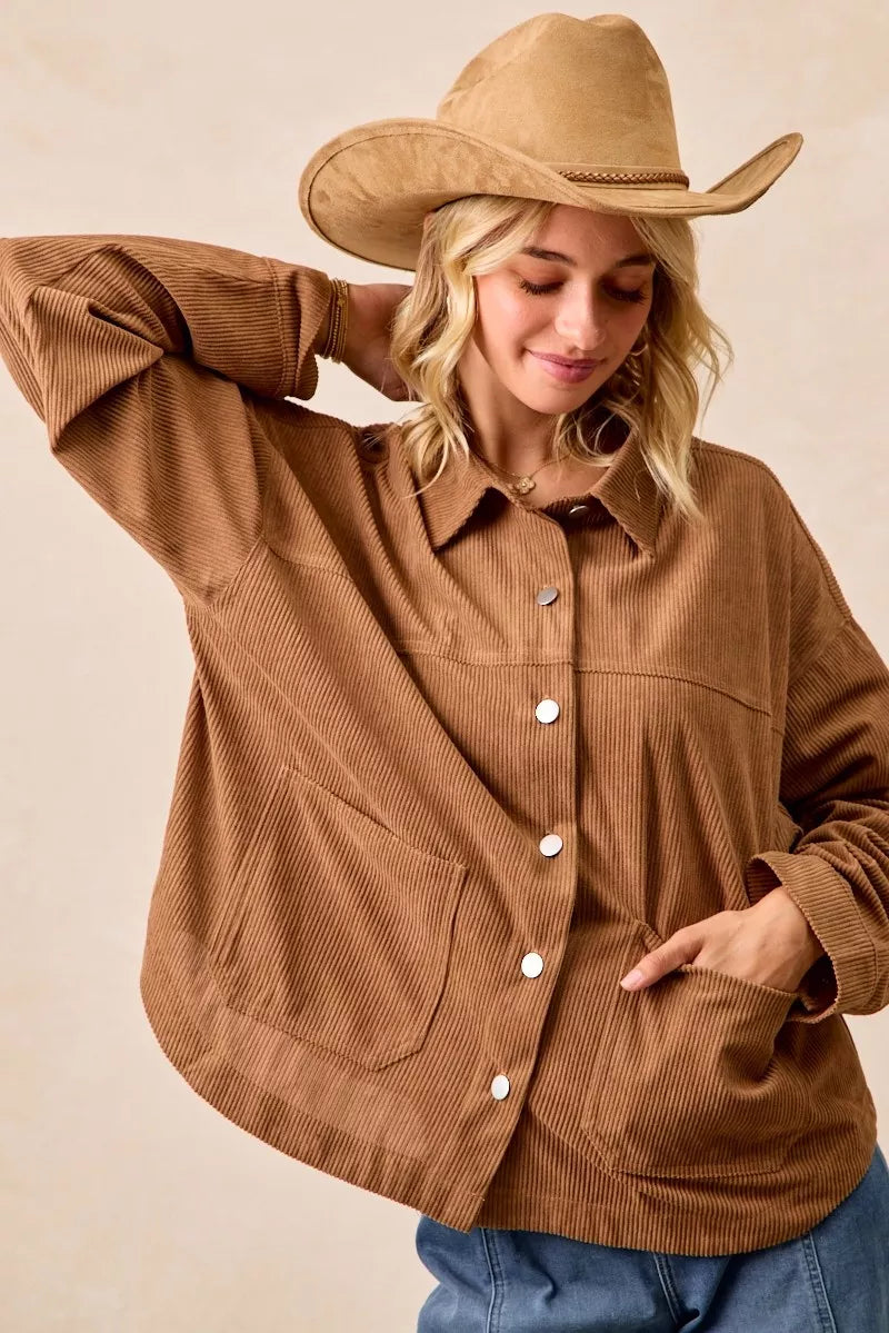 Corduroy Relaxed Fit Shacket with Back Pleat