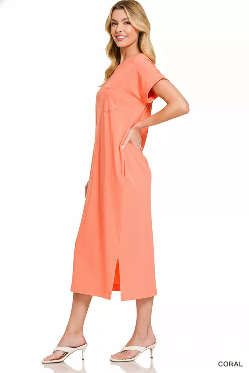 Round Neck Short Sleeve Midi Dress