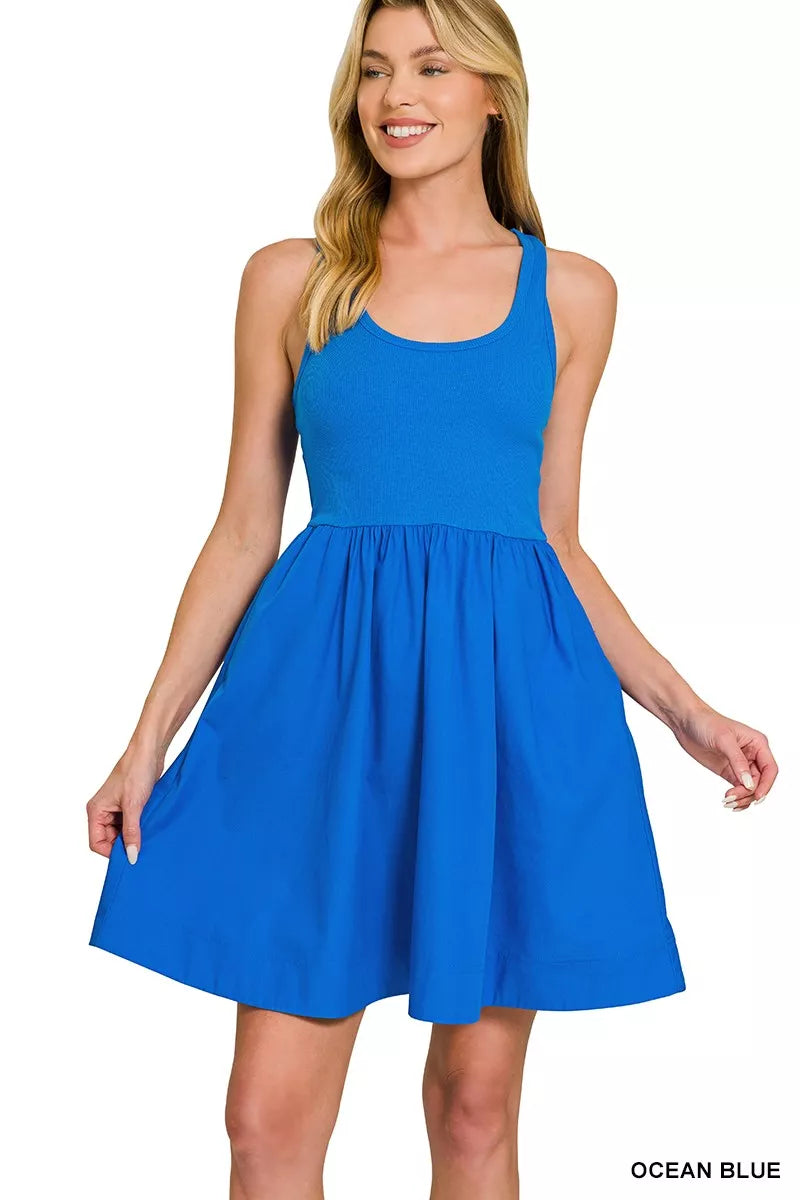 Combined Knit & Woven Midi Dress