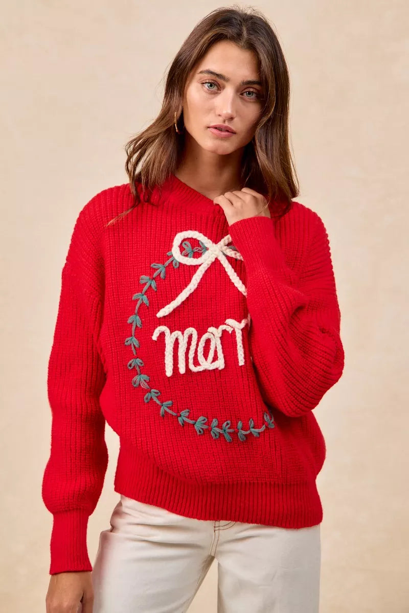 Christmas Wreath Merry Letter Knit Top