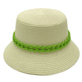 Straw Bucket Hat Green Chain Detail Stylish Casual Accessory
