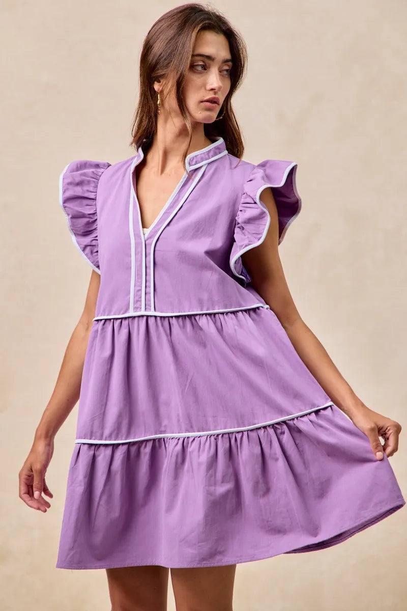 Gameday Theme Contrast Binding Ruffled Dress
