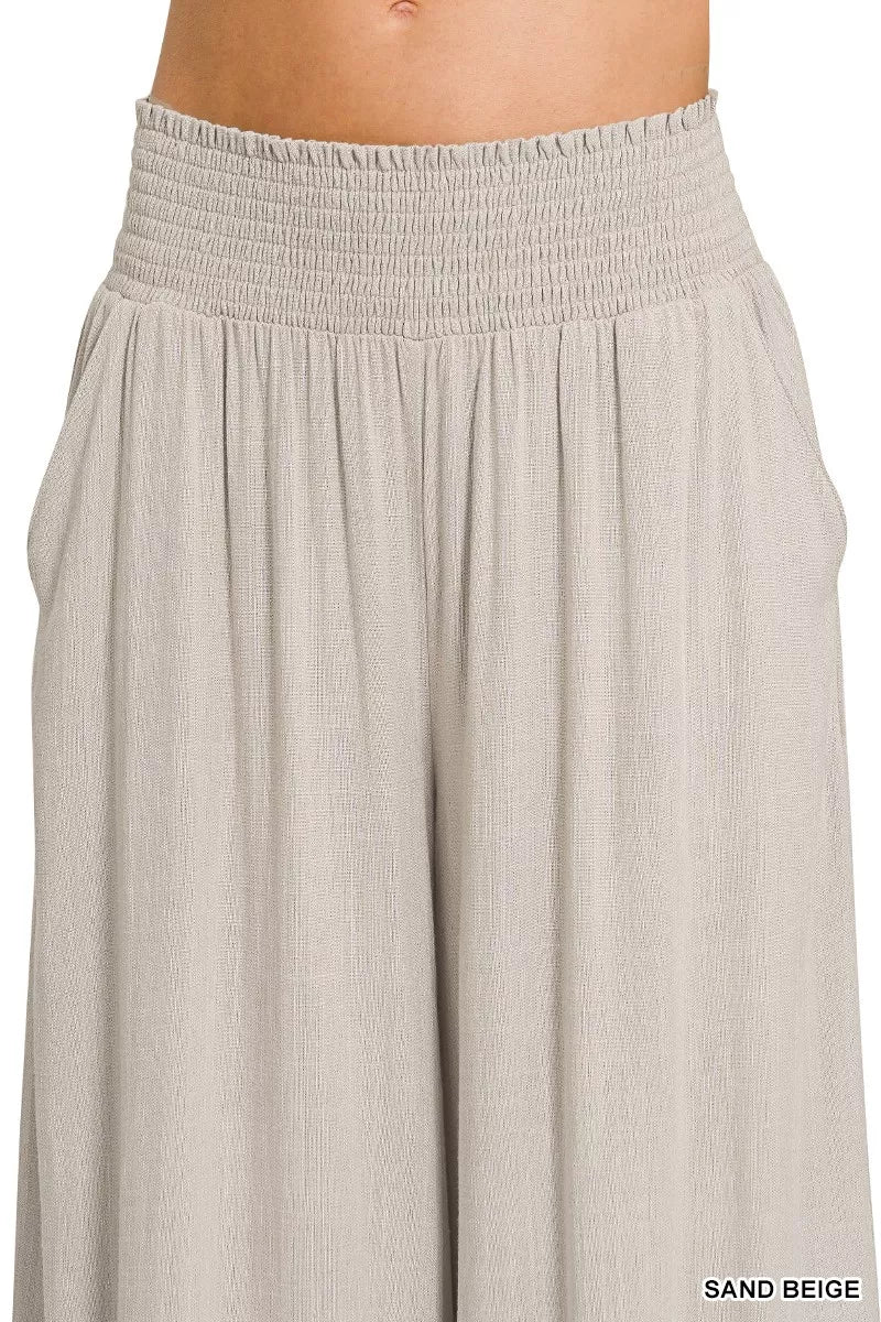 Smocked Waistband Wide Leg Lounge Pants