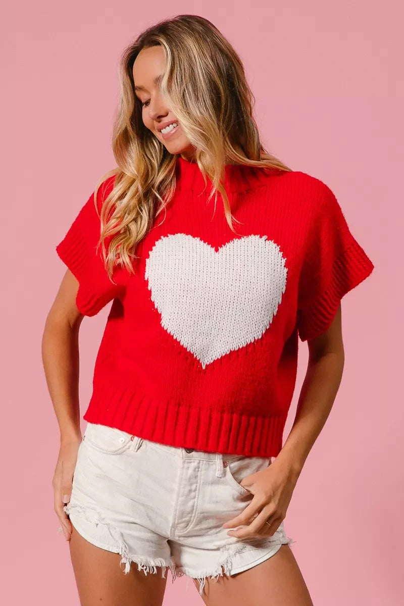 Rib Banded Heart Pattern Valentines Sweater