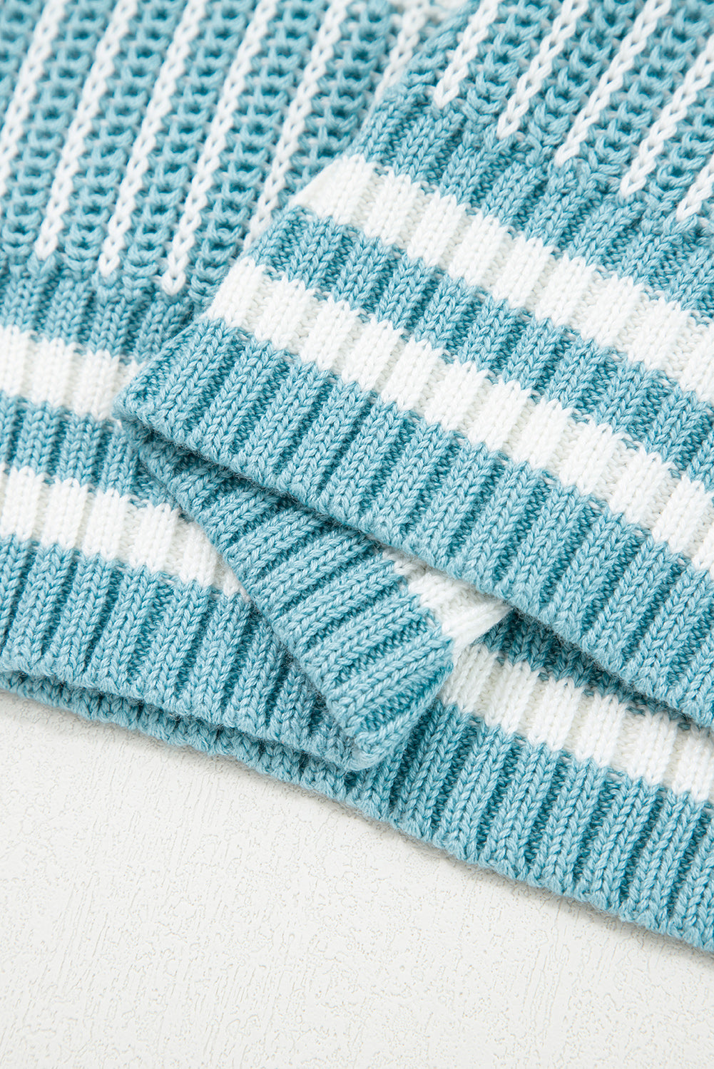 Light Blue Two Tone Striped Patchwork Drop Shoulder Loose Sweater
