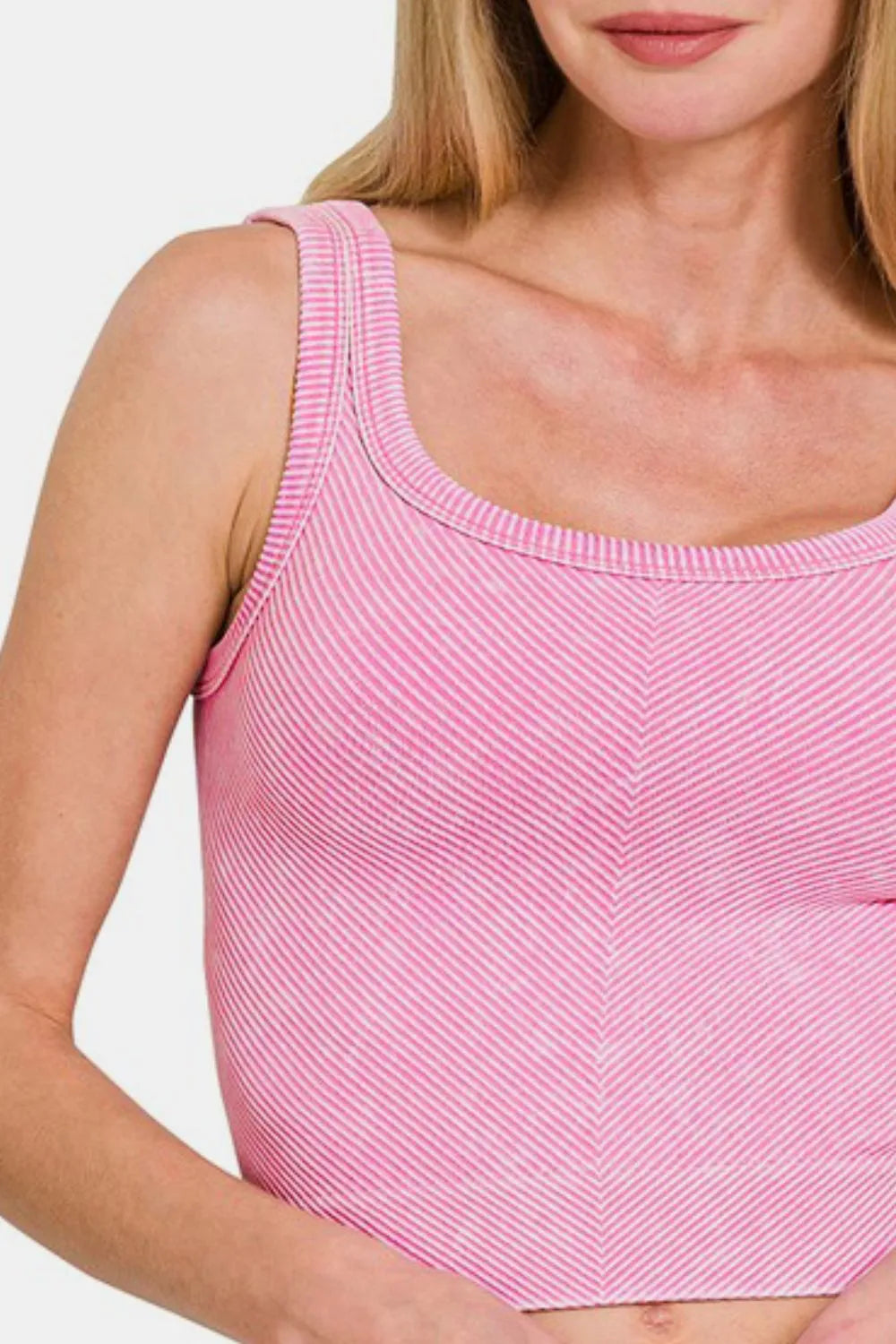 Washed Ribbed Scoop Neck Wide Strap Tank