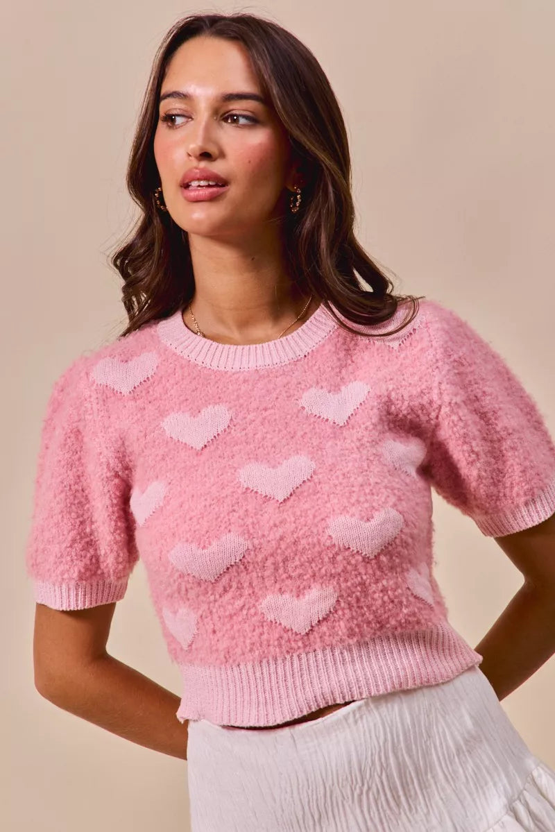 All Over Heart Valentine Cropped Sweater