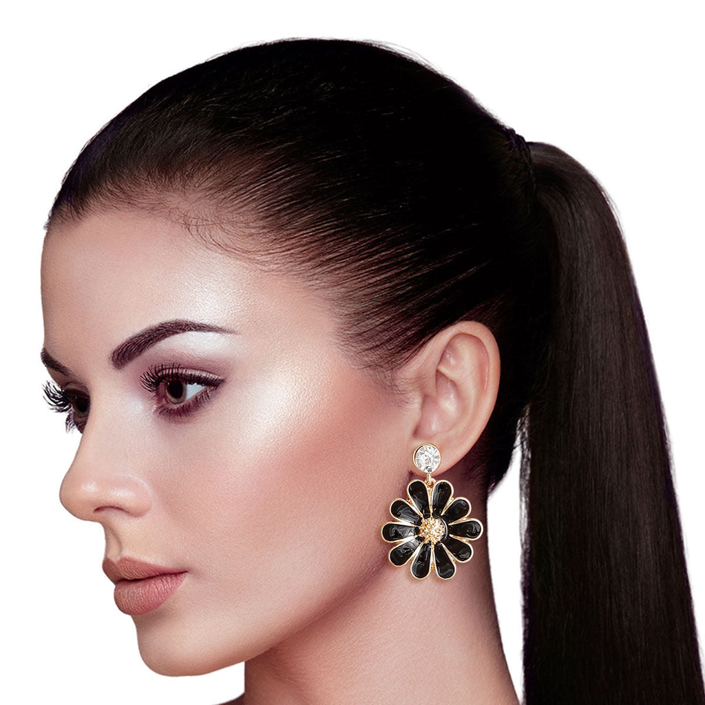 Statement Black Metal Daisy Earrings – Trendy Chic Jewelry Accessory