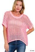 Fish Net Short Sleeve Crochet Knit Cover Up