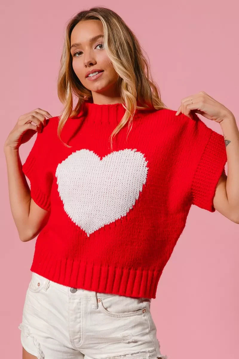 Rib Banded Heart Pattern Valentines Sweater