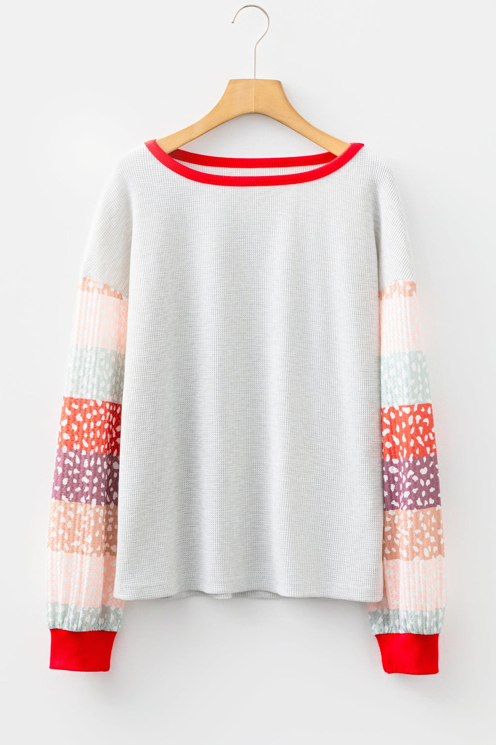 Jet Stream Contrast Leopard Color Block Sleeve Loose Pullover