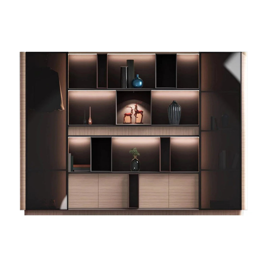 Sonum · Office Shelving Wall Unit w/ Integrated Lighting & Storage Cabinets