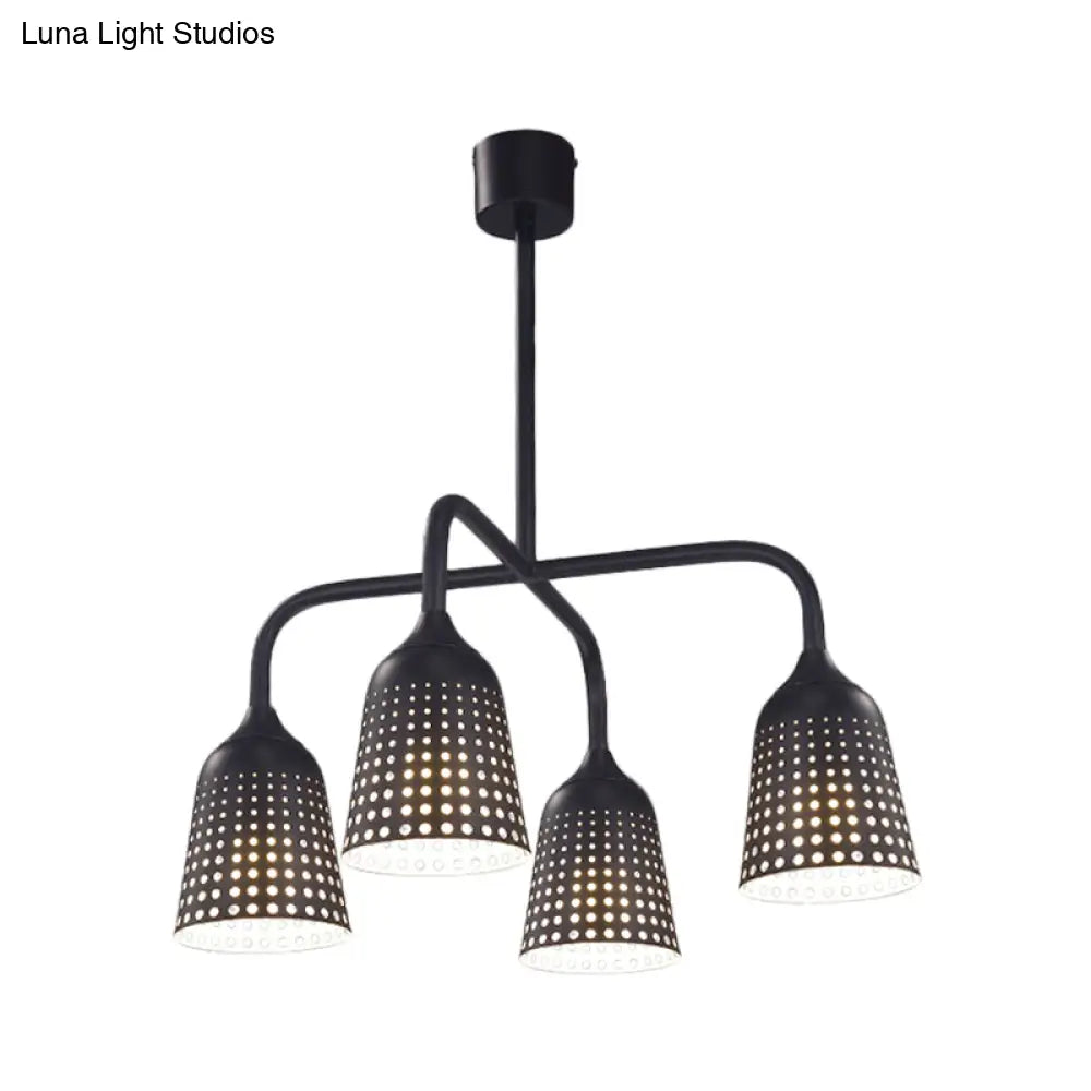 DecorBites™ Factory Iron Hanging Pendant Light Fixture - Black Bell, 4 Heads for Kitchen Dinette Island
