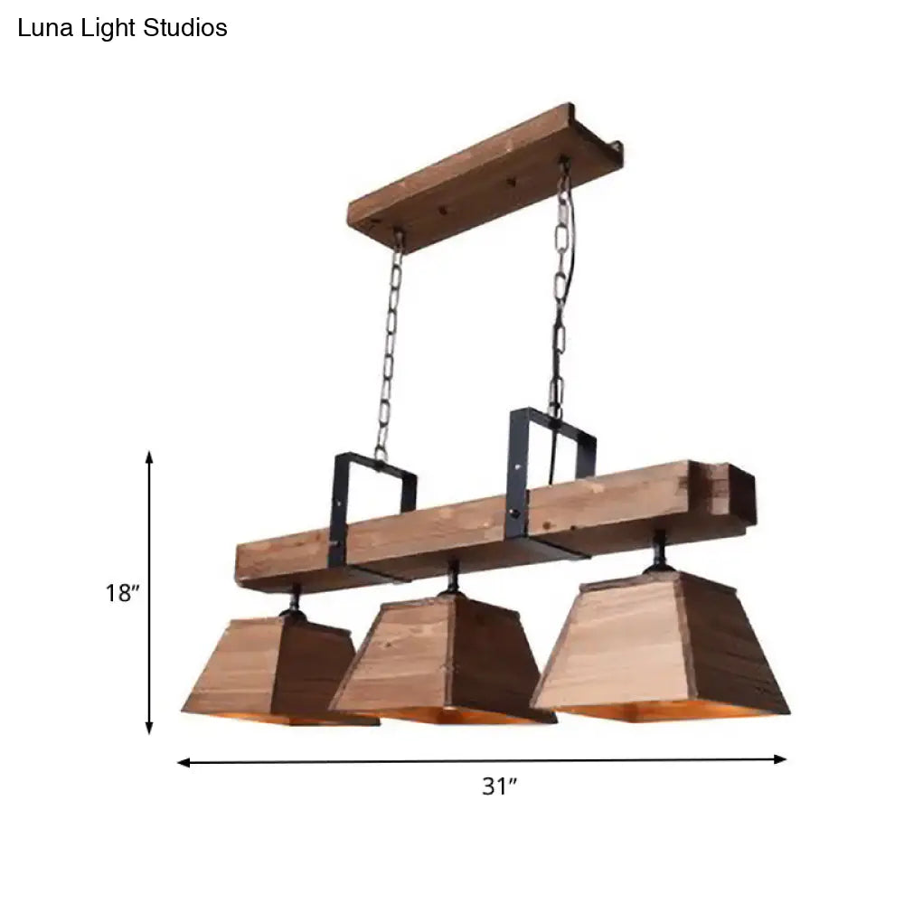DecorBites™ Factory Wood Island Chandelier - Beige Trapezoid Design with Multiple Lighting Options for Dining Room