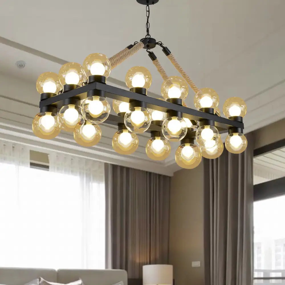 DecorBites™ Farmhouse Black Pendant Light with 24 Cognac Glass Hanging Island Lights for Dining Room