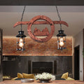 DecorBites™ Farmhouse Brown Lantern Pendant Lamp with Clear Glass and Multiple Wood Arm Designs - Island Light with 2/6/8 Lights