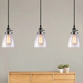 DecorBites™ Farmhouse Multi-Pendant Light Fixture with Ribbed Clear Glass Shades for Dining Room: Linear Canopy, 3 Cone Lights